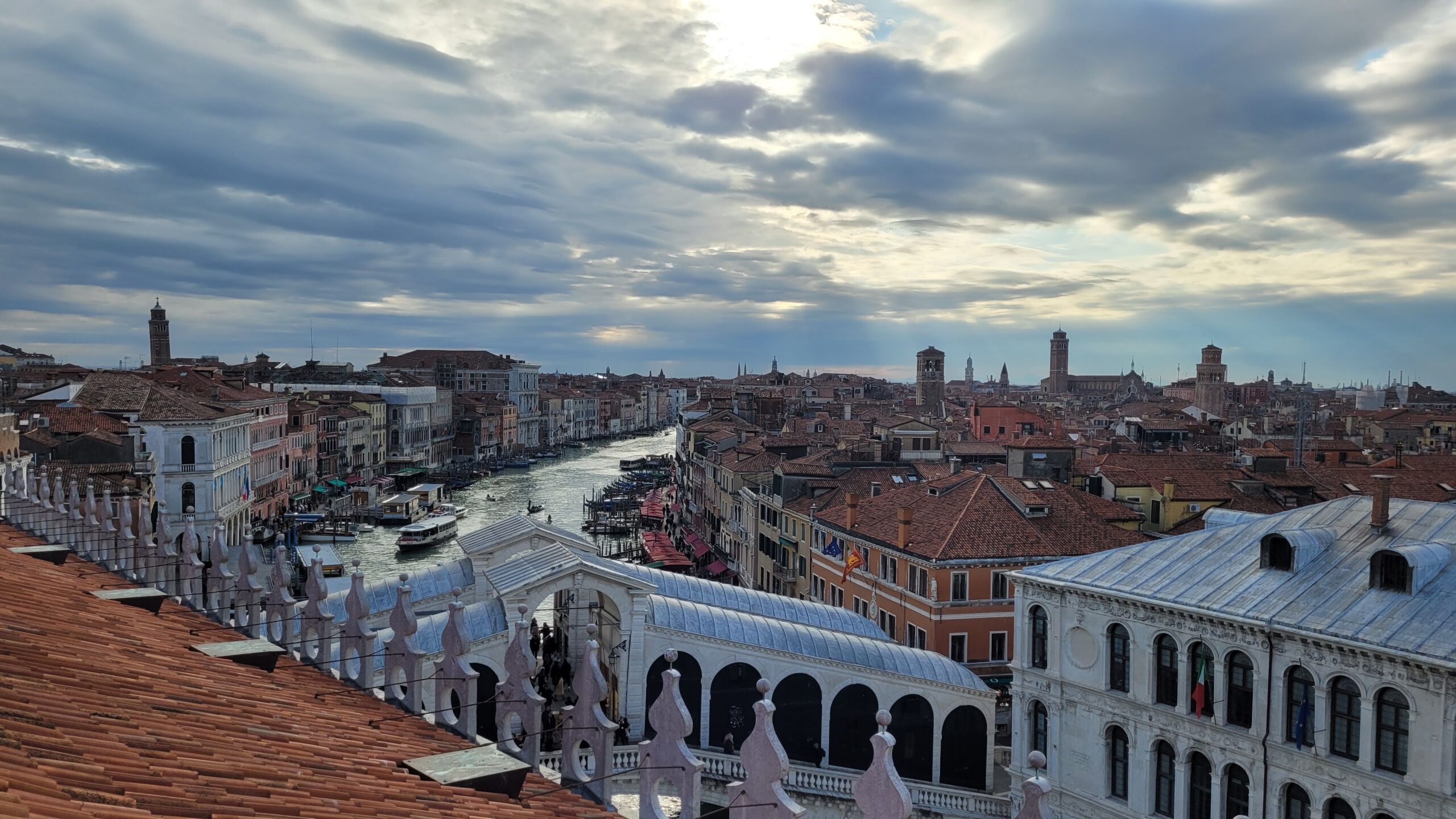 View of Venice and Rialto bridge from Fondaco dei Tedeschi Rooftop Terrace